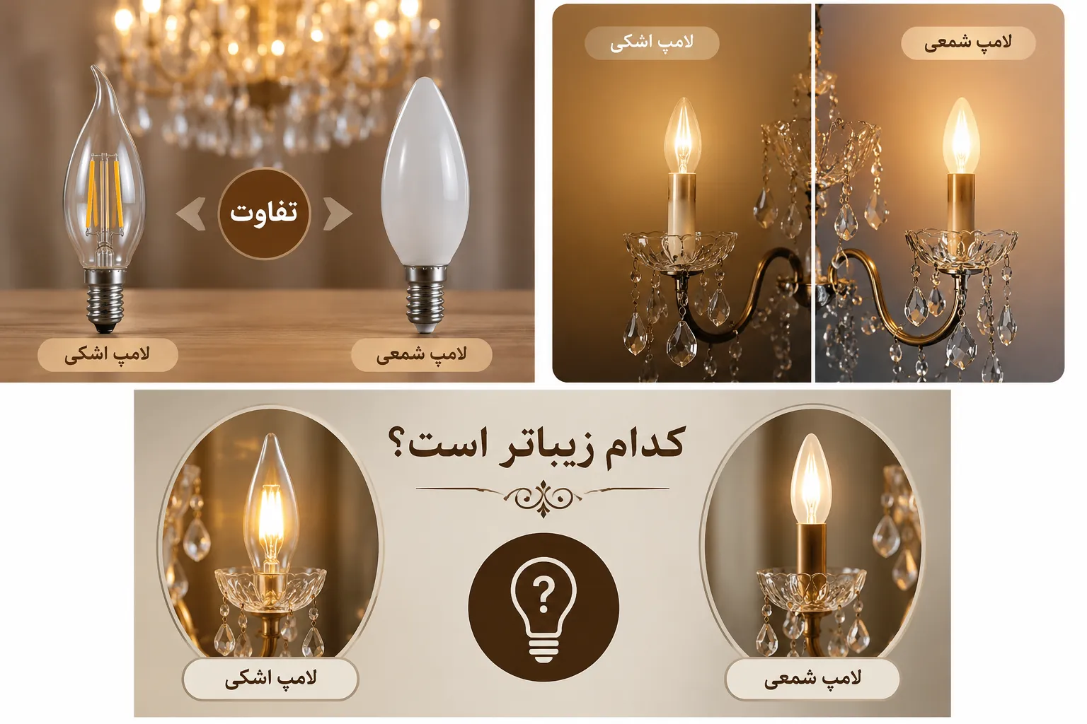 تفاوت لامپ لوستر اشکی و شمعی